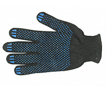 Перчатки 6-нитевые с ПВХ полушерстянные черные 7,5класс г.Иваново (синяя кайма)